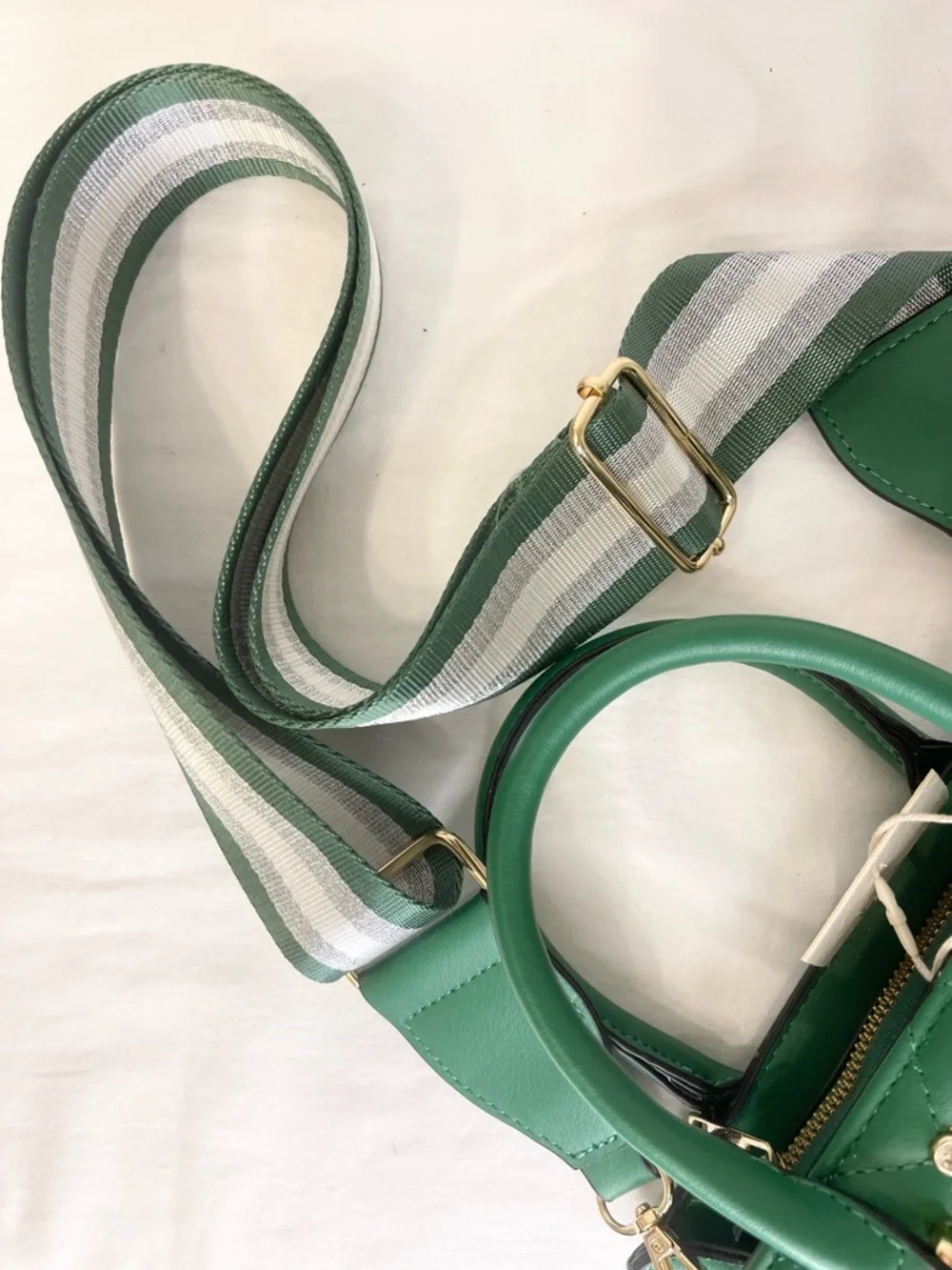 Kayla Ava Emerald Quilted Stud Satchel with Striped Crossbody Strap